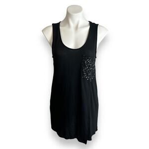 EXPRESS Tank Top M Dreamweight Cotton Black Sequin Pocket Tunic Longline Top Y2K